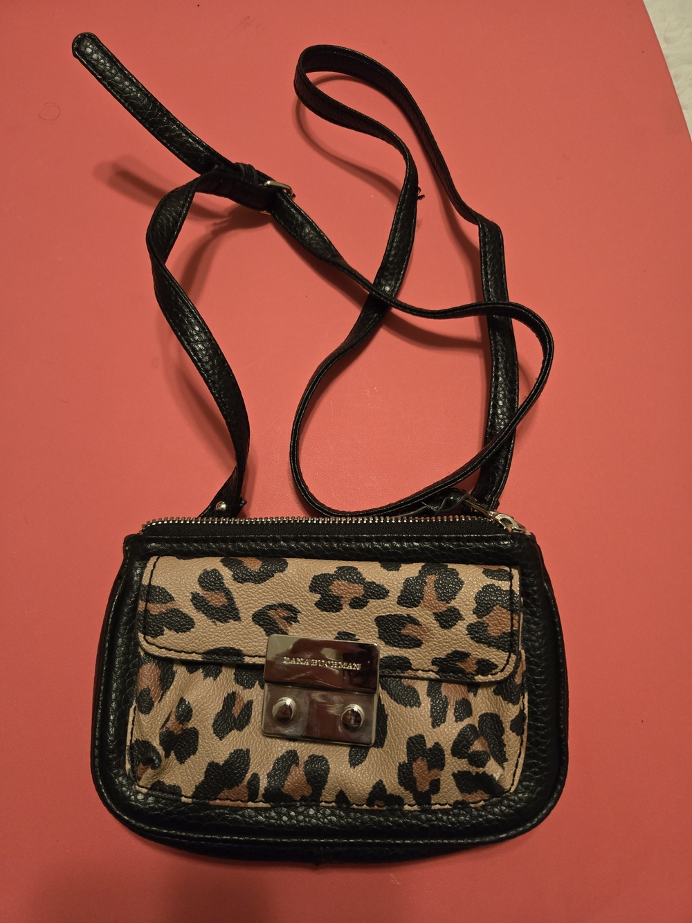 Dana Buchman Leopard Print Wallet Size Crossbody with Black Trim